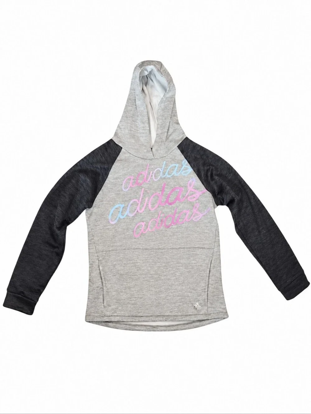 NWOT Girls Adidas Hoodie – Gray & Black with Pastel Logo – Size 16 XL